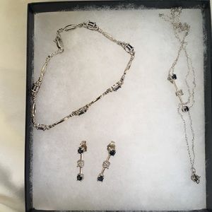 Sapphire and diamond necklace, bracelet, earrings